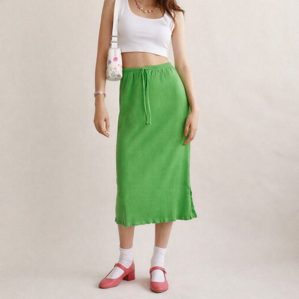 Lisa Says Gah Ribbed Penny Midi Skirt – Bright Green | Size S